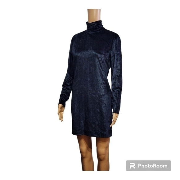 Vintage Ingrid Black Velvet  Bodycon Mock Neck Mini Dress - Picture 3 of 11